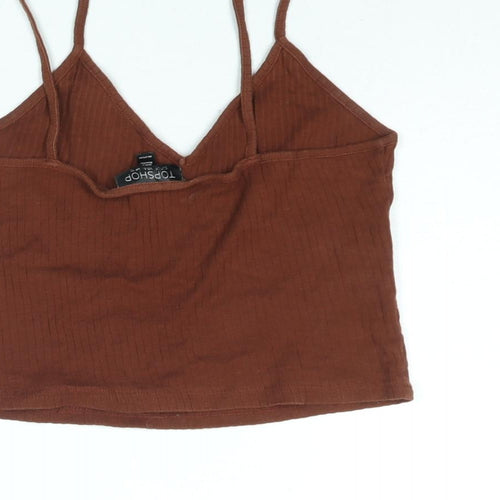 Topshop Womens Brown Cotton Cropped Tank Size 10 V-Neck - Ribbed
