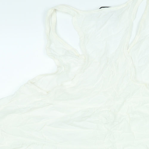 Topshop Womens White Viscose Mini Size 8 Scoop Neck Button - Smocked Flare