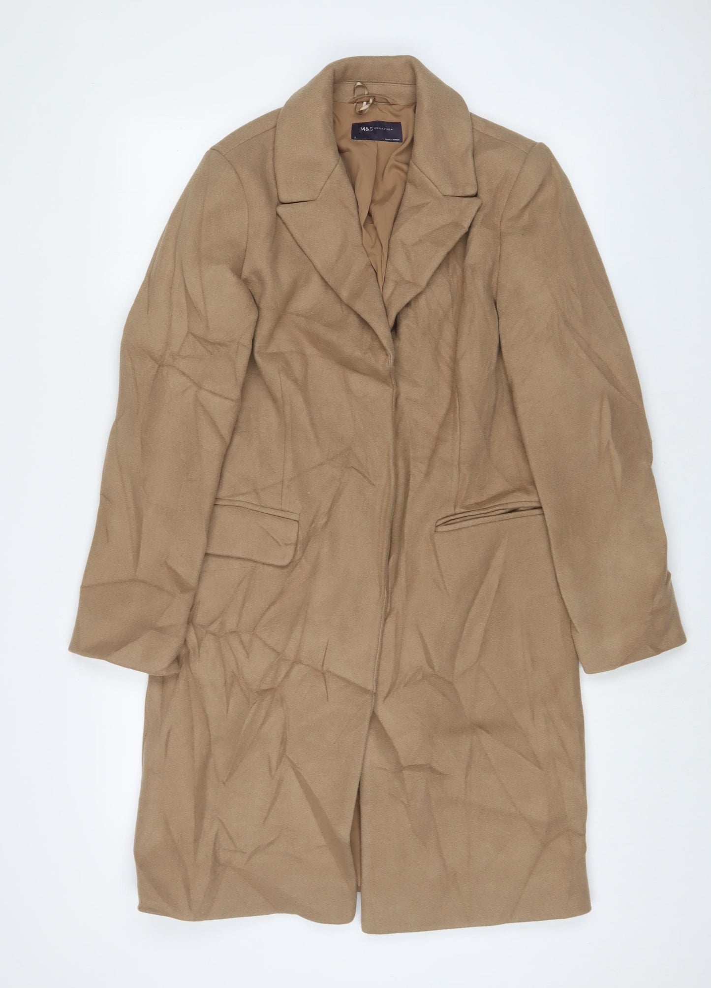 Marks and Spencer Womens Beige Overcoat Coat Size 8 Snap
