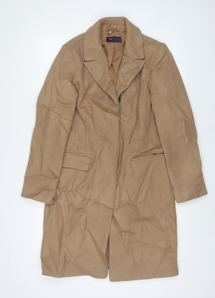 Marks and Spencer Womens Beige Overcoat Coat Size 8 Snap