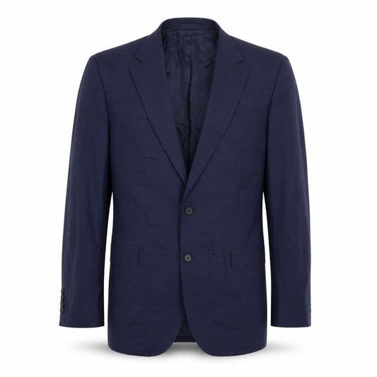 Front view of Marks & Spencer men’s blue plaid polyester jacket suit jacket, size 42, regular