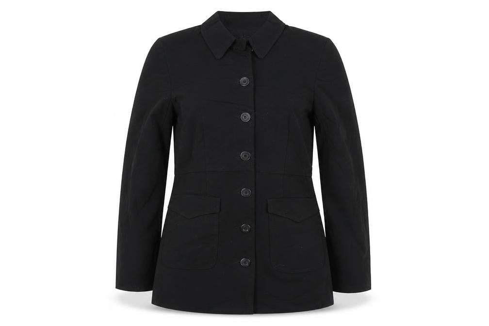 Front view of Oasis women’s black jacket blazer, size UK 10, button