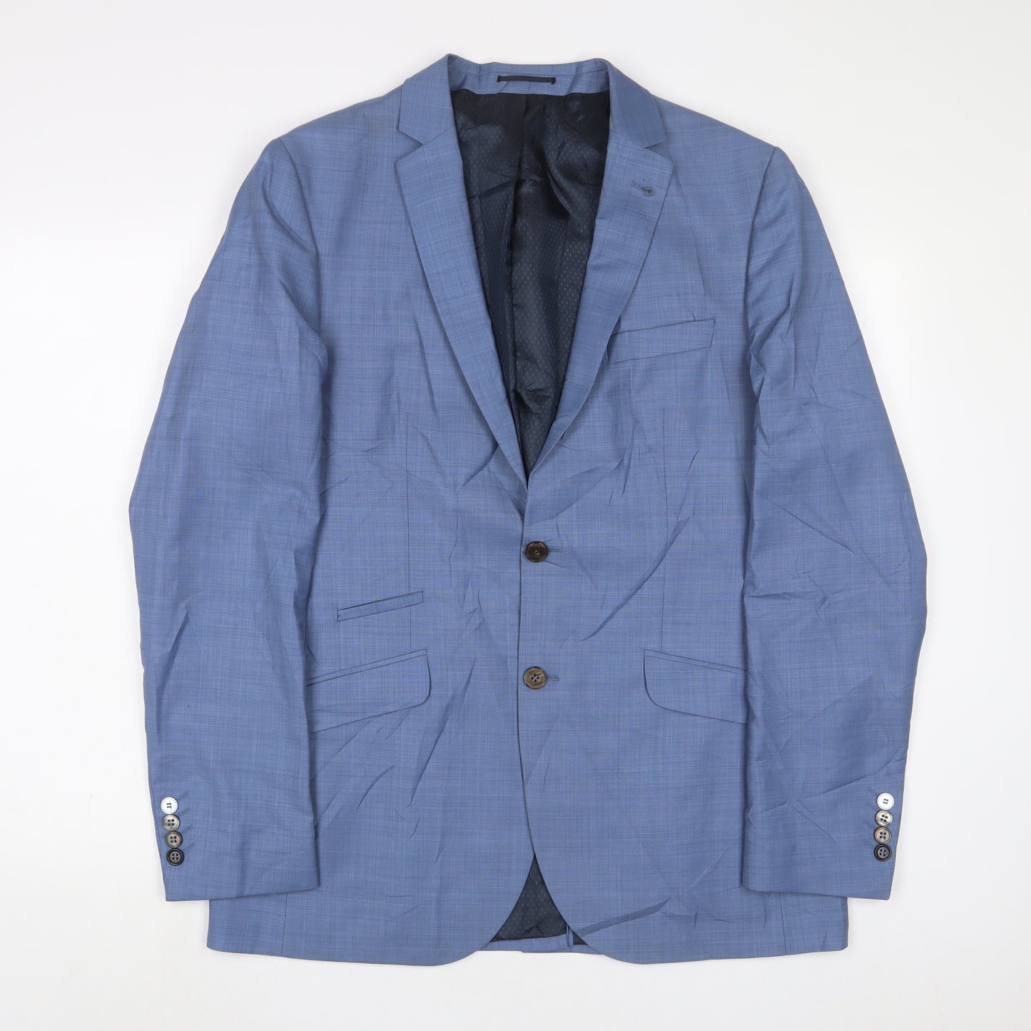 River Island Mens Blue Wool Jacket Suit Jacket Size 42 Regular