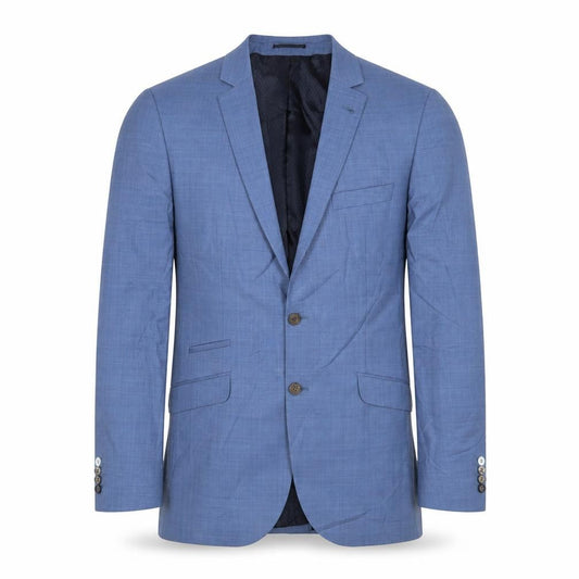 Front view of River Island men’s blue wool jacket suit jacket, size 42, regular