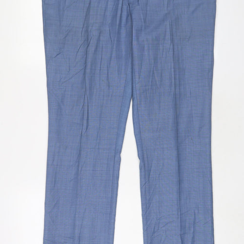 River Island Mens Blue Wool Trousers Size 36 in L34 in Regular Hook & Eye - Long Leg