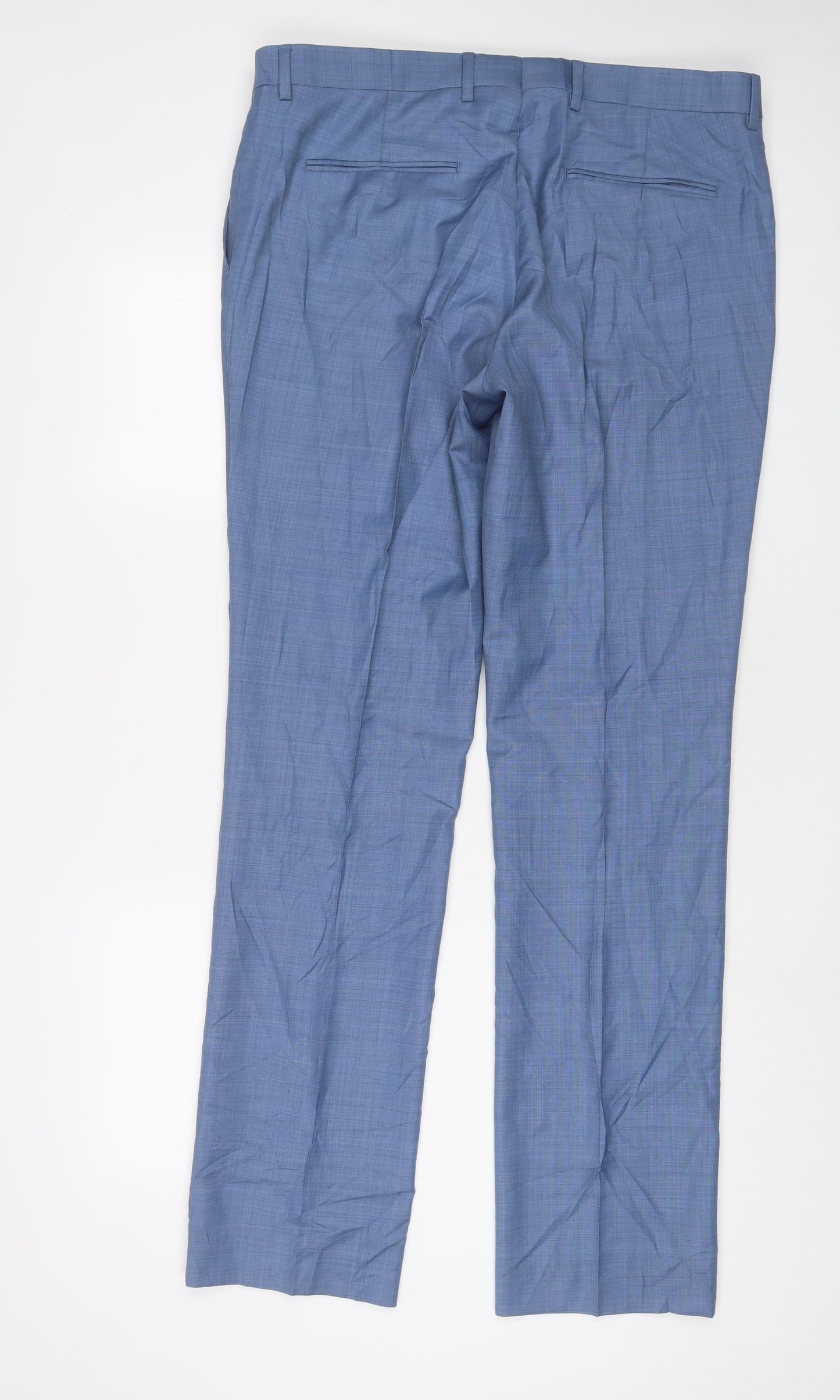 River Island Mens Blue Wool Trousers Size 36 in L34 in Regular Hook & Eye - Long Leg