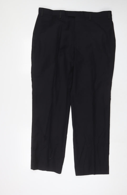 NEXT Mens Black Polyester Trousers Size 38 in L30 in Regular Hook & Eye