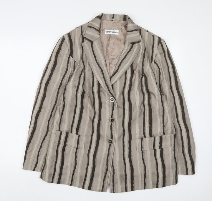 Gerry Weber Womens Brown Striped Jacket Blazer Size 20 Button