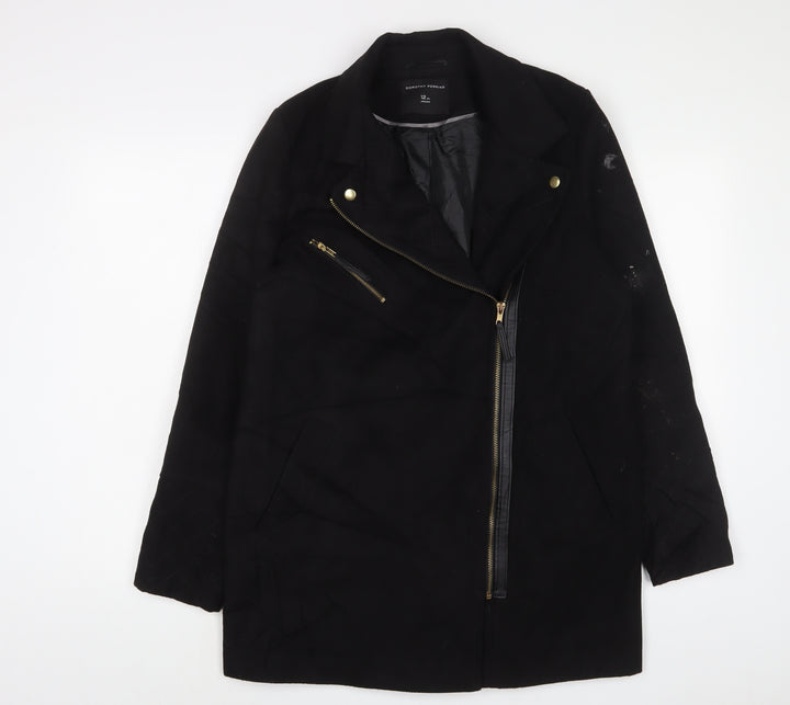 Dorothy Perkins Womens Black Overcoat Coat Size 12 Zip