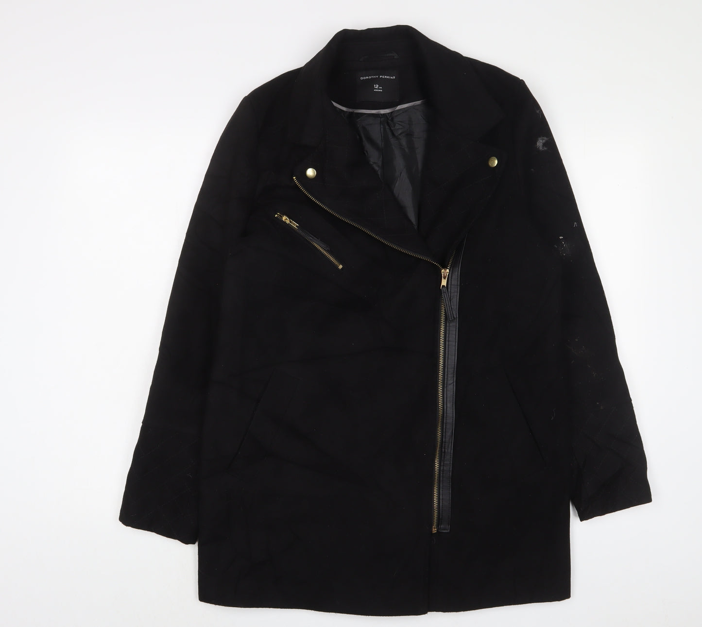 Dorothy Perkins Womens Black Overcoat Coat Size 12 Zip