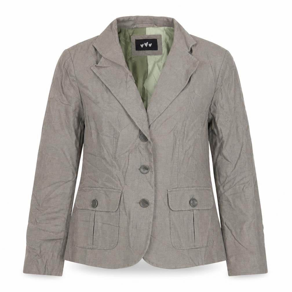 Front view of Per Una women’s green jacket blazer, size UK 12, button