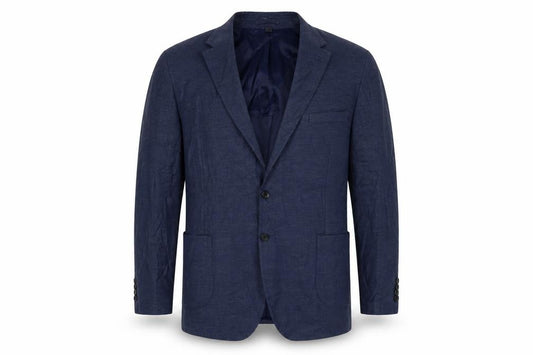 Front view of Marks & Spencer men’s blue polyester jacket suit jacket, size 48, regular