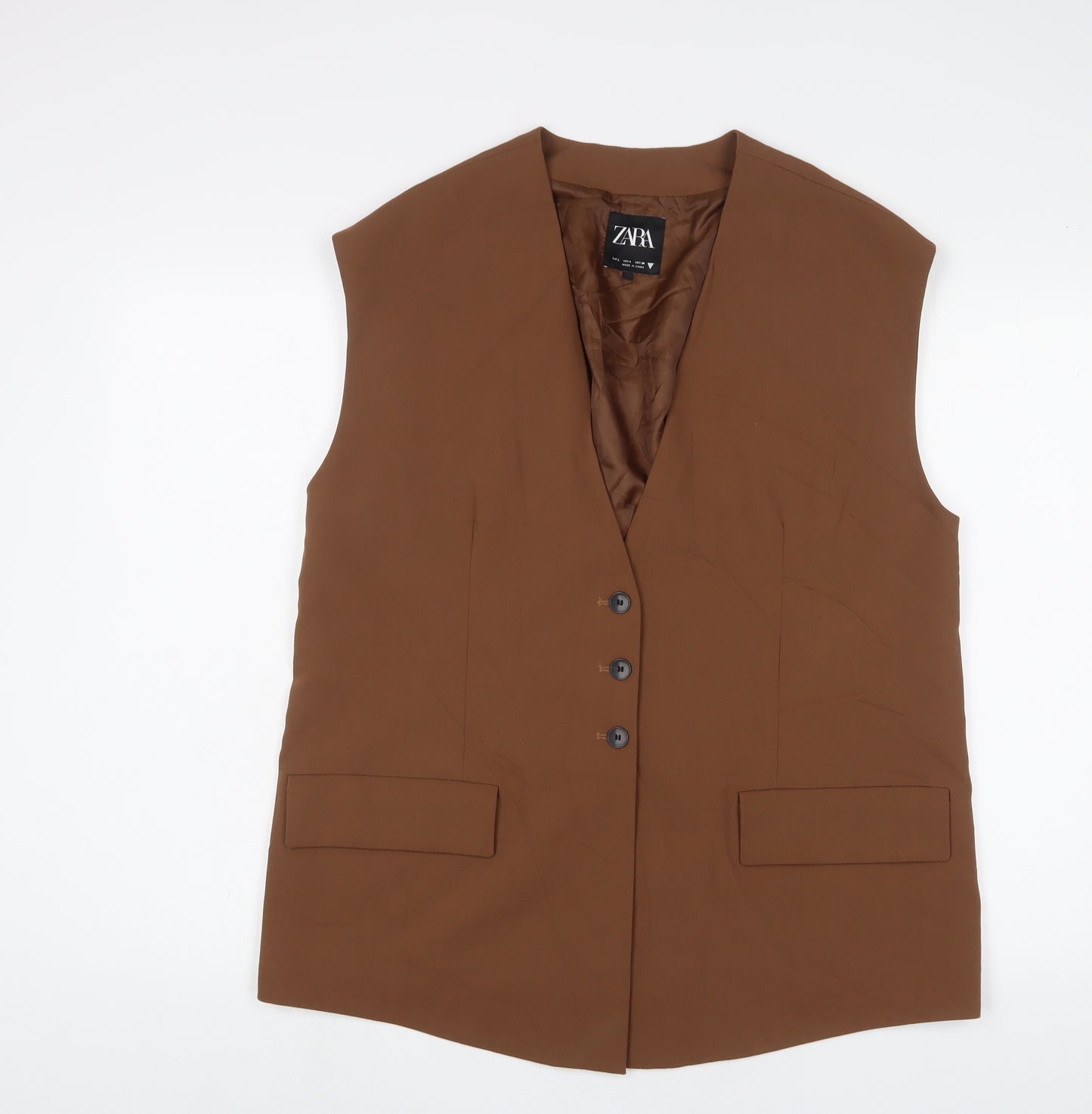 Zara Womens Brown Jacket Waistcoat Size L Button