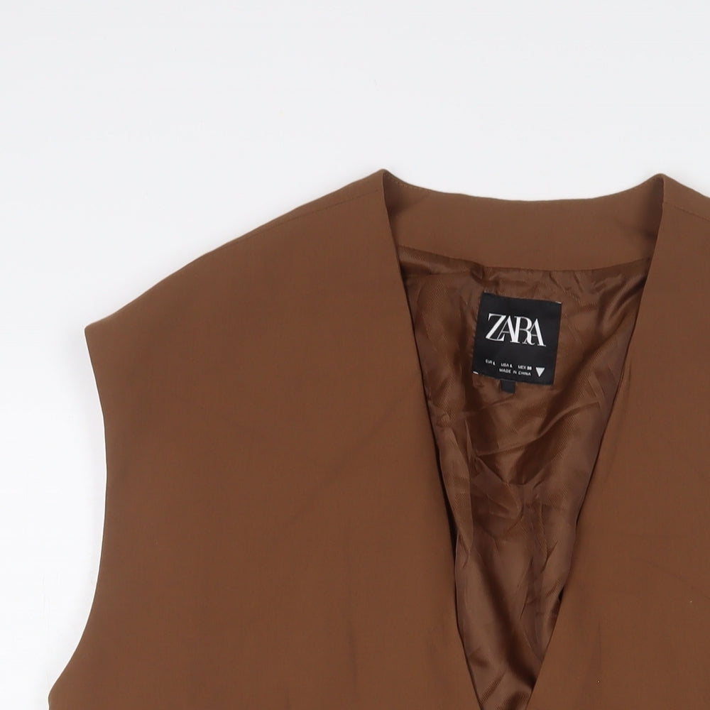 Zara Womens Brown Jacket Waistcoat Size L Button