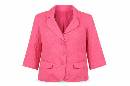 Front view of Bleifrei women’s pink jacket blazer, size UK 16, button