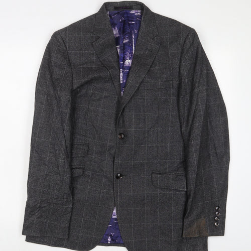 Ted Baker Mens Grey Plaid Wool Jacket Suit Jacket Size 38 Regular