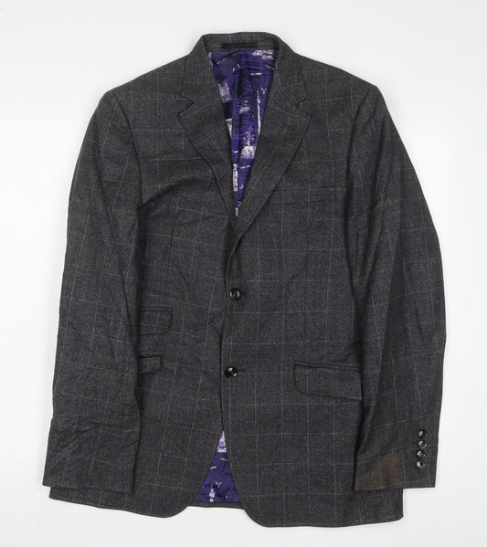 Ted Baker Mens Grey Plaid Wool Jacket Suit Jacket Size 38 Regular