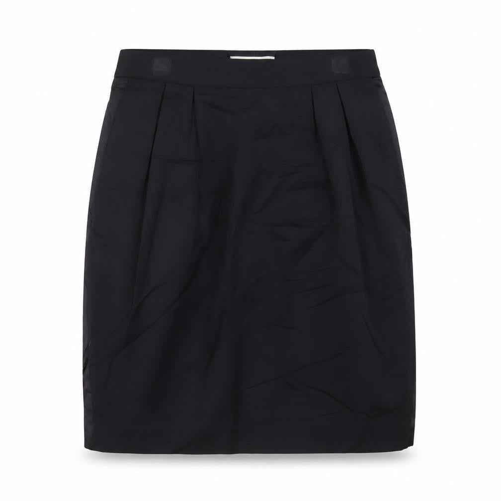 Front view of Malene Birger women’s black wool a-line skirt, size UK 8, zip