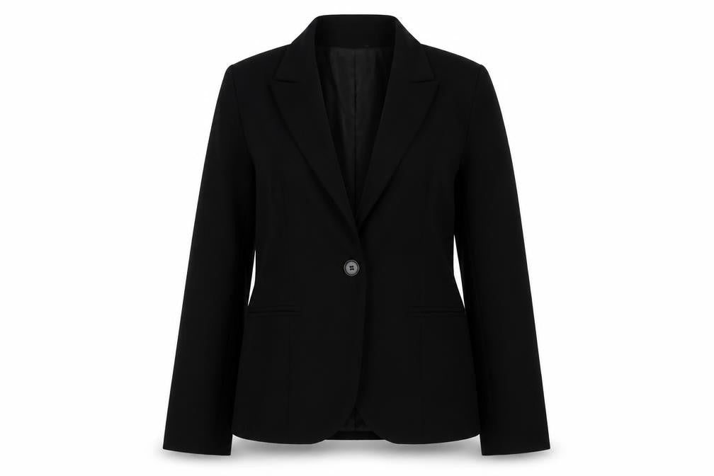 Front view of H&M women’s black jacket blazer, size UK 10, button