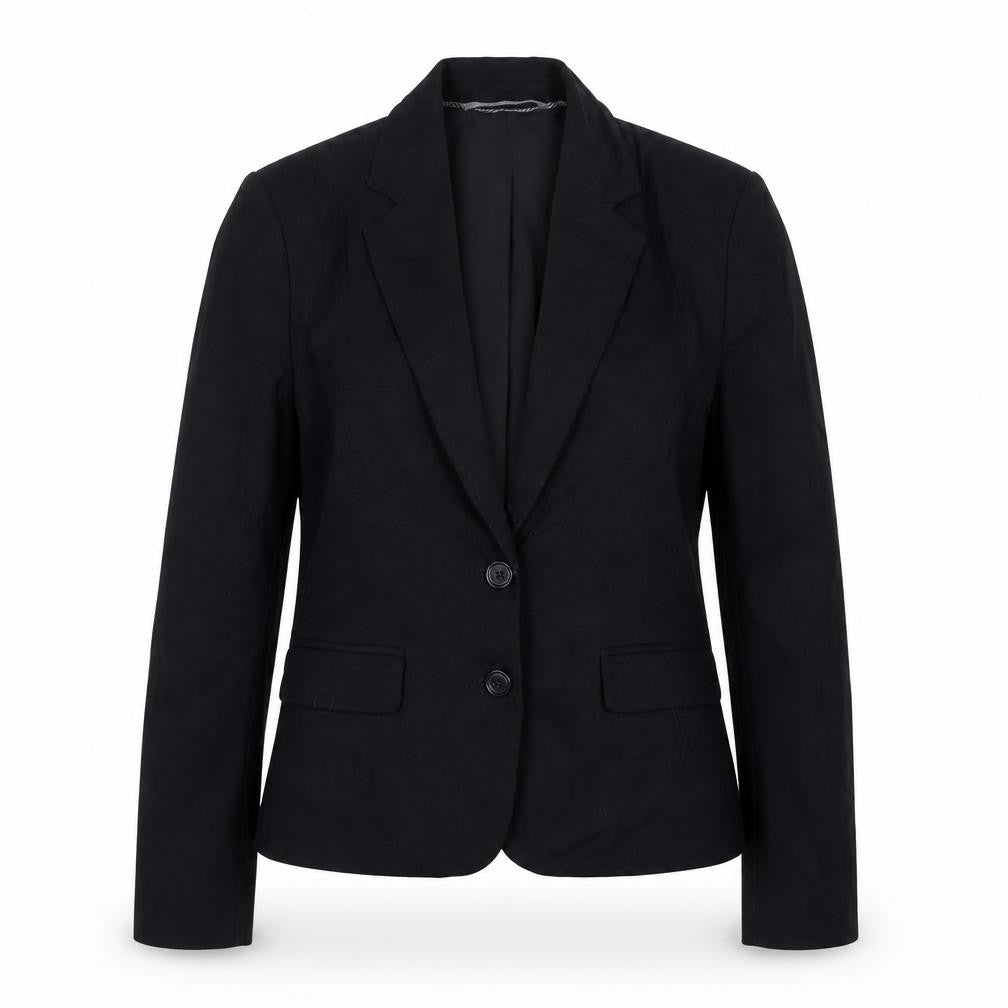 Front view of Marks & Spencer women’s black jacket blazer, size UK 12, button