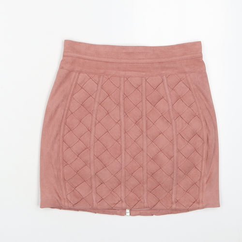 House of London Womens Pink Polyester A-Line Skirt Size S Zip