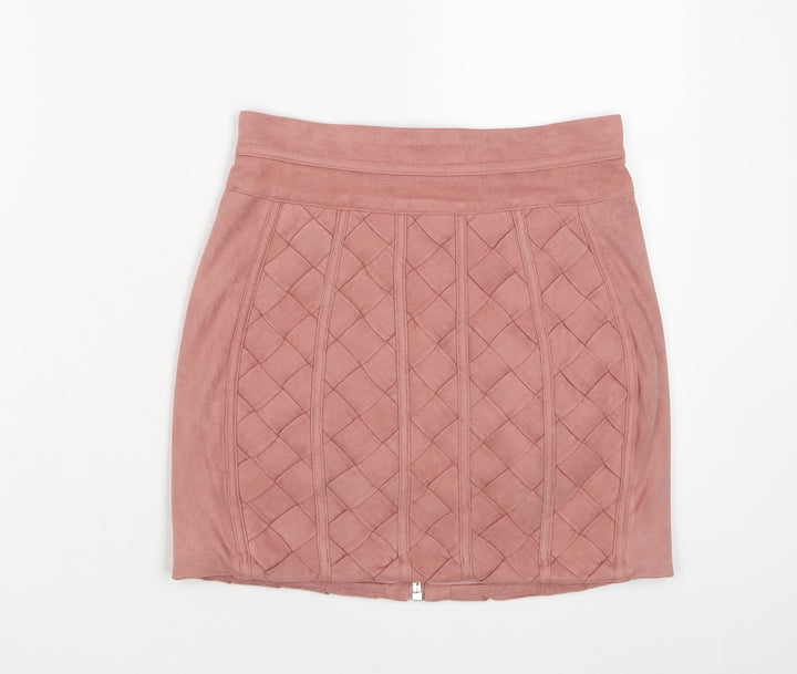 House of London Womens Pink Polyester A-Line Skirt Size S Zip