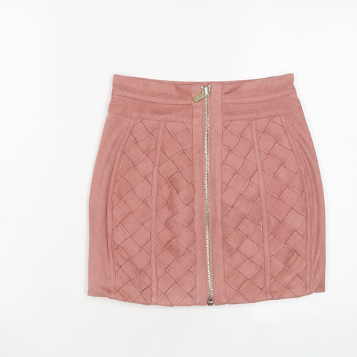 House of London Womens Pink Polyester A-Line Skirt Size S Zip