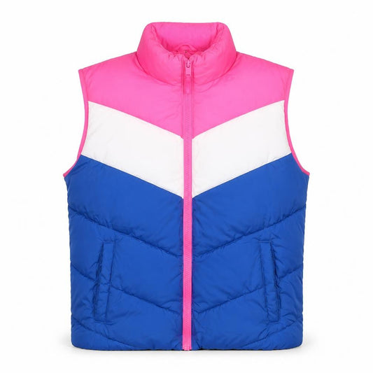 Front view of Gap women’s multicoloured striped gilet jacket, size S, zip