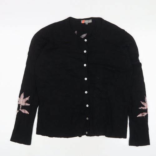 Gharani Strok Womens Black Crew Neck Floral Viscose Cardigan Jumper Size L