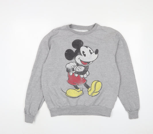 Front view of Mickey Mouse women’s grey cotton pullover sweatshirt, size UK 8, pullover