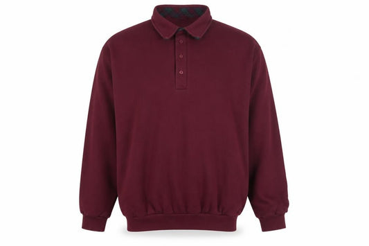 Front view of James Meade men’s red cotton polo, size L, collared button
