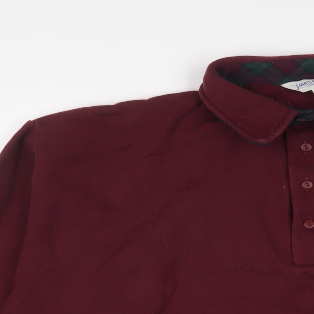 James Meade Mens Red Cotton Polo Size L Collared Button