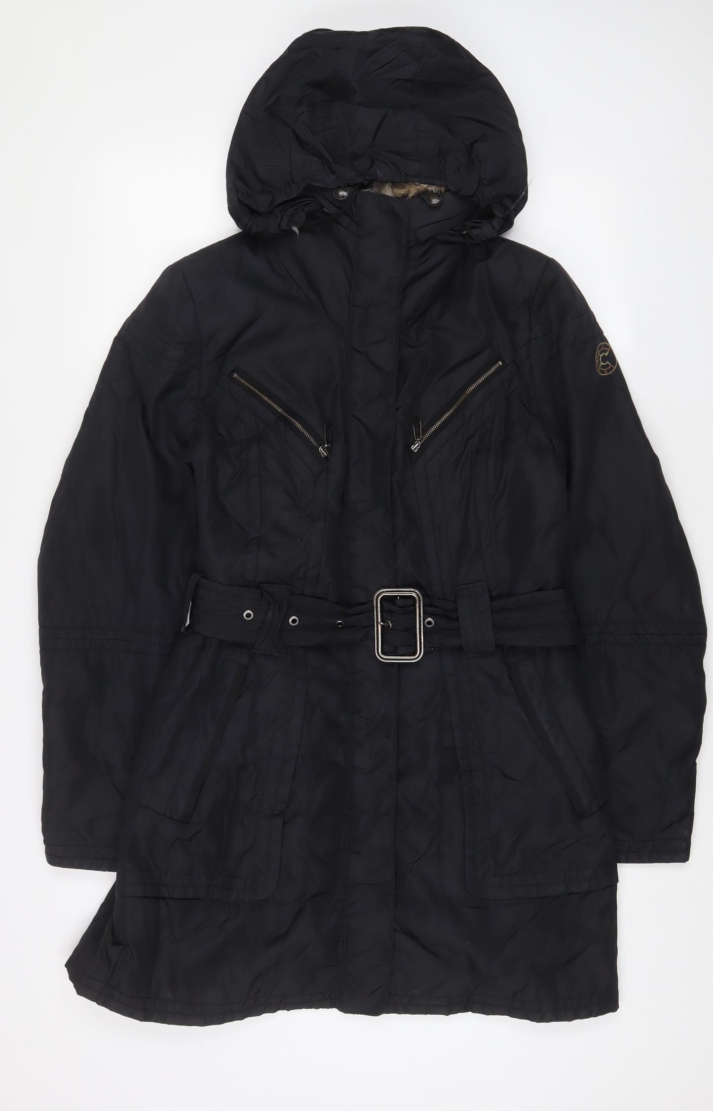 Greenstone Womens Black Jacket Coat Size 8 Zip - Belted