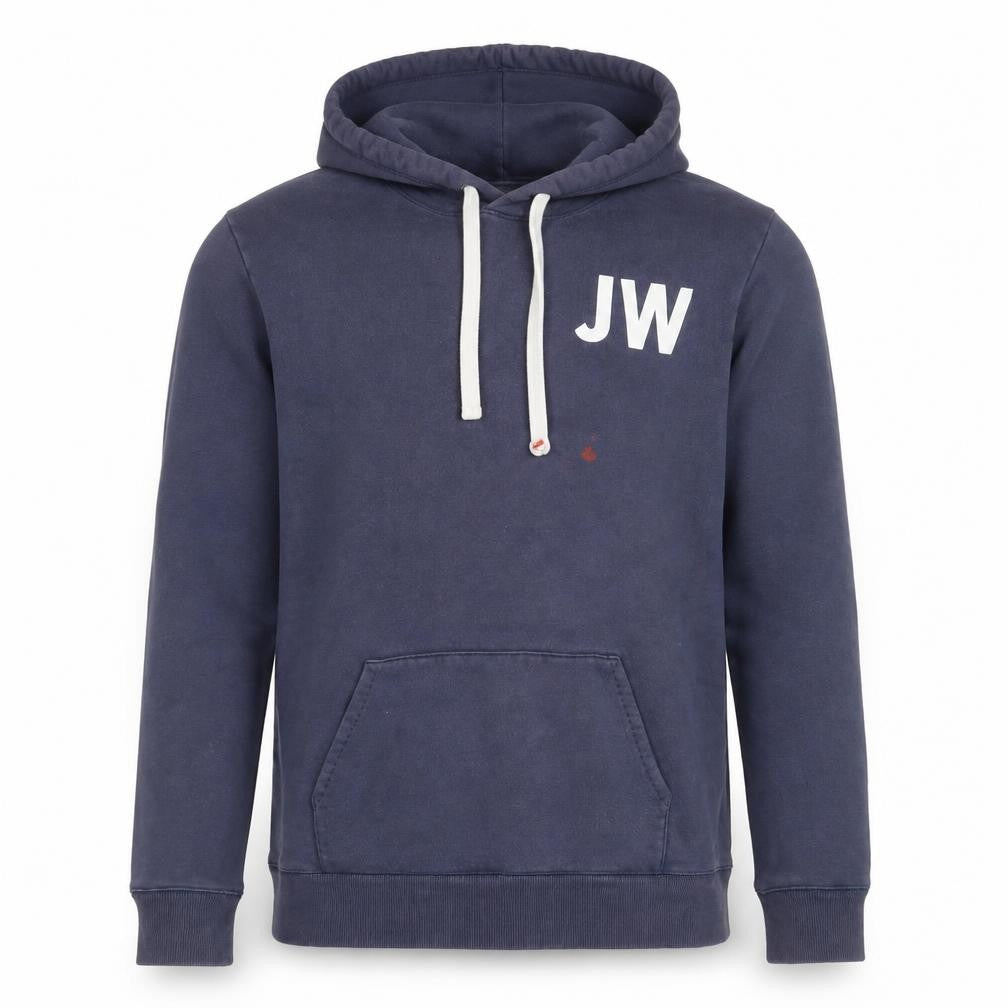 Front view of Jack Wills men’s blue cotton pullover hoodie, size M
