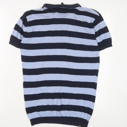 Mantan Mens Blue Striped Cotton Polo Size M Collared Button