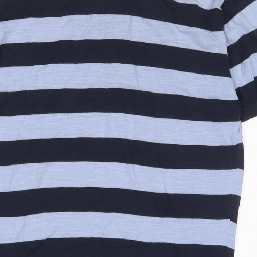 Mantan Mens Blue Striped Cotton Polo Size M Collared Button