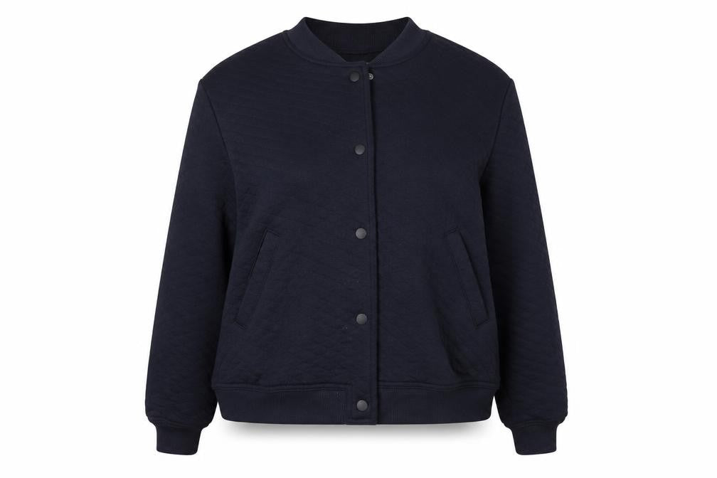 Front view of Marks & Spencer women’s blue jacket, size UK 16, snap