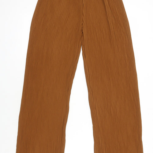 Boohoo Womens Brown Herringbone Polyester Trousers Size 8 L29 in Regular - Elasticated waist