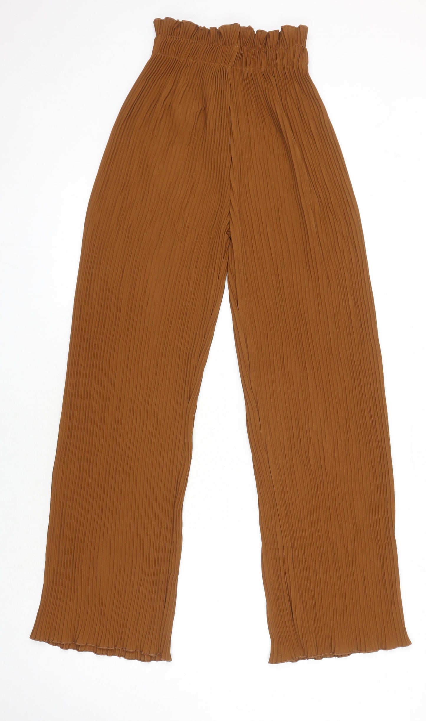 Boohoo Womens Brown Herringbone Polyester Trousers Size 8 L29 in Regular - Elasticated waist