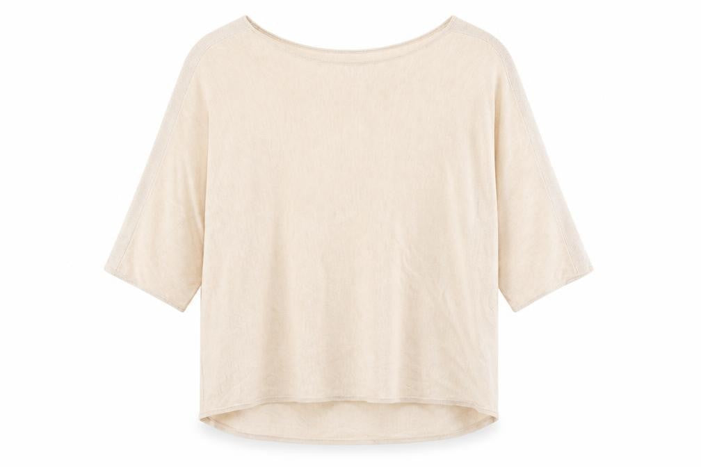 Front view of B Young women’s pink boat neck acrylic jumper, size M
