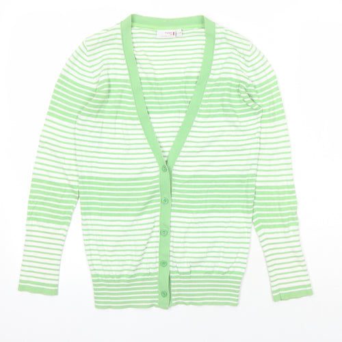 NEXT Girls Green Sweetheart Striped 100% Cotton Cardigan Jumper Size 11-12 Years Button