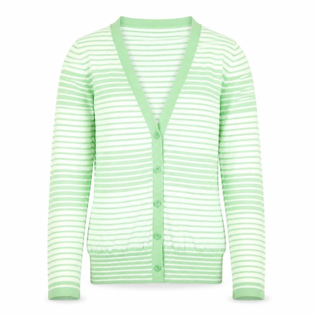 NEXT Girls Green Sweetheart Striped 100% Cotton Cardigan Jumper Size 11-12 Years Button