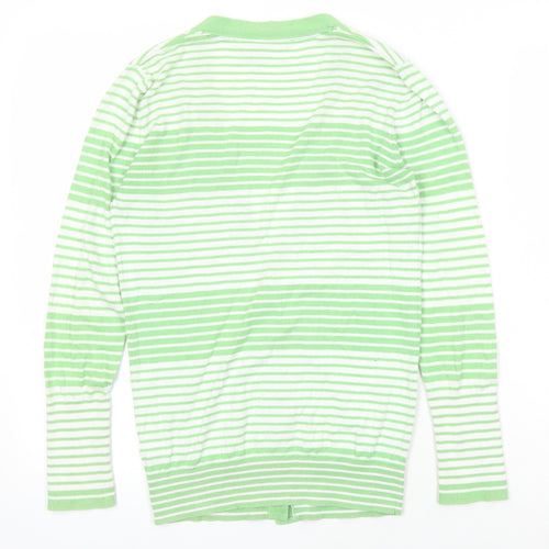 NEXT Girls Green Sweetheart Striped 100% Cotton Cardigan Jumper Size 11-12 Years Button