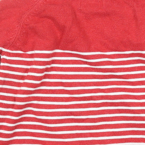 NEXT Boys Red Round Neck Striped 100% Cotton Pullover Jumper Size 3-4 Years Button