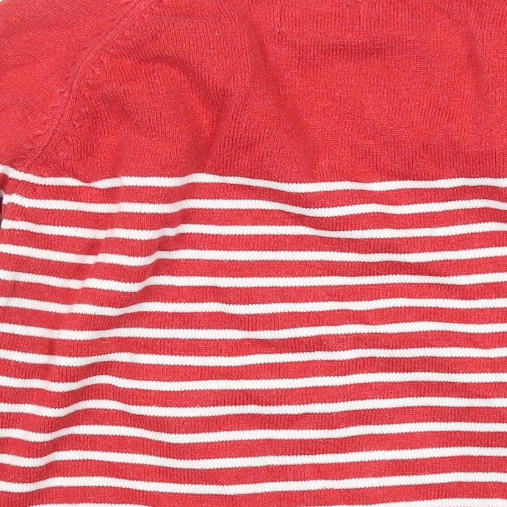 NEXT Boys Red Round Neck Striped 100% Cotton Pullover Jumper Size 3-4 Years Button