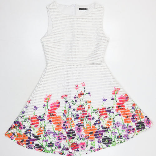 Quiz Womens Multicoloured Floral Polyester Fit & Flare Size 10 Boat Neck Zip