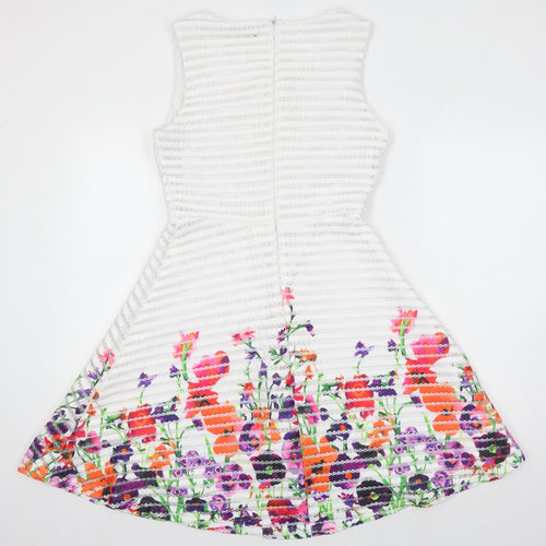 Quiz Womens Multicoloured Floral Polyester Fit & Flare Size 10 Boat Neck Zip
