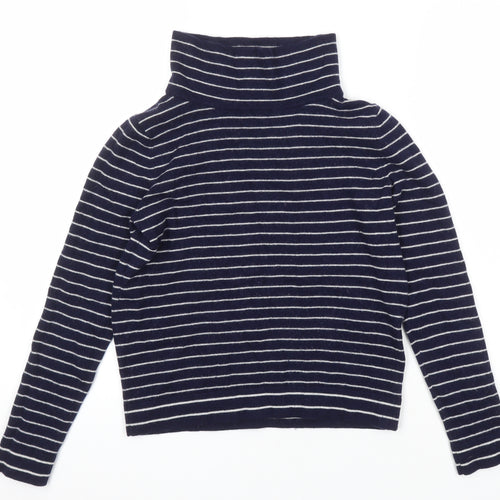 Hobbs Womens Blue Mock Neck Striped Wool Pullover Jumper Size S