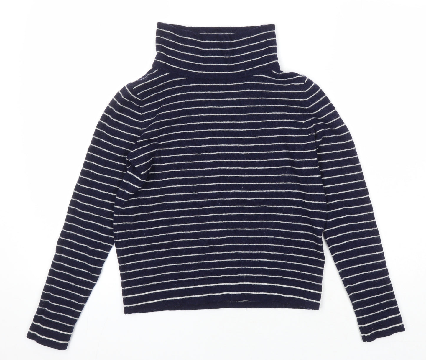 Hobbs Womens Blue Mock Neck Striped Wool Pullover Jumper Size S