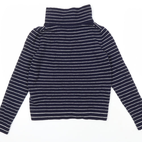 Hobbs Womens Blue Mock Neck Striped Wool Pullover Jumper Size S